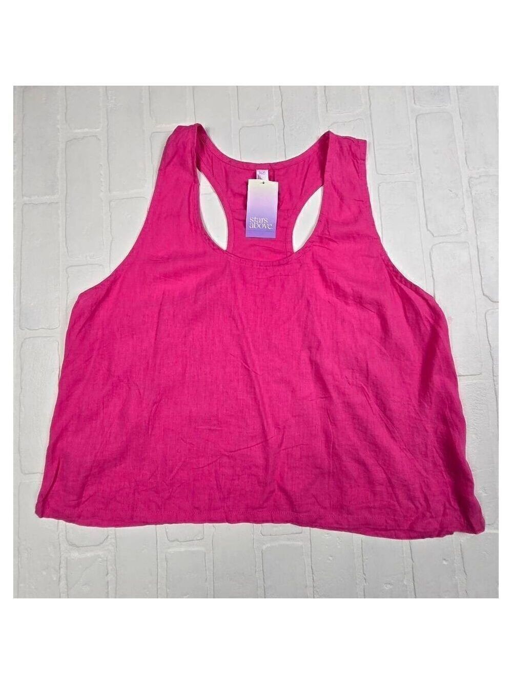 Stars Above Pink Linen Blend PJ Top Size  XL